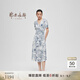 鄂爾多斯1980國(guó)風(fēng)V領(lǐng)短袖連衣裙女夏青花瓷印花圍裹版型 白 L 165/88A