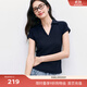 伊芙麗蔣欣代言2025夏季新款女裝V領(lǐng)Polo上衣高彈修身插肩短袖T恤 藏青 M