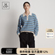 Marc O'Polo/MOP 25初秋新款羊毛混紡顯瘦撞色條紋polo領(lǐng)毛衣針織衫女士上衣 藍色S68 XS