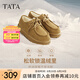 他她（TATA）厚底休閑毛毛鞋女鞋棕色牛皮加絨單鞋棉鞋冬新款CFN02DM4 黃棕（仿毛里） 36