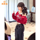 派吉鯊紅色短款斜肩衛衣女【釘珠字母】2025新款長(cháng)袖寬松兩件套露肩上衣 紅色兩件套 均碼