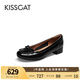 KISSCAT接吻貓船鞋復(fù)古法式平底鞋溫柔蝴蝶結(jié)女士單鞋KA54518-10 黑色 皺紋牛漆皮 36
