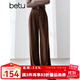 百圖betu女裝冬季新款休閑褲高腰顯瘦燈芯絨闊腿褲褲子女2410T84 咖啡色 M