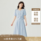 茵曼法式小香風(fēng)兩件套裝女2025夏季通勤短袖襯衫A字半身裙 藍(lán)色 M