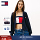 TOMMY JEANS【寬松燈籠袖】女裝美式學院風純棉后背撞色V領針織開衫外套藏青白紅拼色C1GXS （推薦：100斤以下）