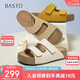 百思圖25夏復(fù)古休閑勃肯鞋厚底女拖鞋B9312BT5 杏色 35