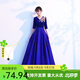 大合唱演出服女長(cháng)裙新款中老年合唱團女主持人獨唱指揮朗誦禮服裙 寶藍色 2XL