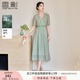 香影新中式天絲連衣裙女2025夏裝新款綠色收腰短袖絕美輕國(guó)風(fēng)裙子 淺綠 L 165/88A/110-125斤