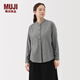 無(wú)印良品（MUJI）女式 法蘭絨立領(lǐng)長(zhǎng)袖罩衫 女士襯衫襯衣女裝25年秋季BC2OHC5A 黑色格紋 L (165/88A)