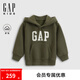 Gap男女童2025秋季新款Logo膠印抓絨套頭連帽衫兒童裝衛(wèi)衣829299 軍綠色 110 cm(4-5歲) 亞洲尺碼