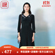 漁（FC SG）漁牌女裝2023新款春收腰彈力真絲通勤風時尚V領連衣裙子FGFA0116 黑 M