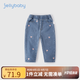 JELLYBABY褲子女童春裝中小童愛(ài)心直筒褲寶寶新款時(shí)髦長(cháng)褲春秋款兒童牛仔褲 牛仔藍 120