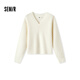 森馬（Semir）毛衣女冬季短款含羊毛破洞V領(lǐng)毛衫辣妹個(gè)性ins小個(gè)子101724107032