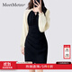 MeetMetro瑪依爾2025秋季新撞色拼接不規則開(kāi)叉修身包臀連衣裙女 米白+黑色【現貨閃電發(fā)】 S