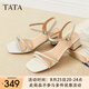 他她（TATA）法式氣質一字帶涼鞋女鞋簡約高跟涼鞋2025夏新款WL402BL5 米白 37