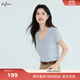 伊芙麗（eifini）蔣欣代言U領(lǐng)純色顯瘦不規則下擺短袖T恤針織衫女2025新款 藍色 S