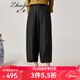 兆君2024春夏香云紗新款高腰九分女褲桑蠶絲寬松休閑慵懶真絲褲子 黑色 L
