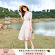 香影v領碎花連衣裙女2025夏裝新款小清新茶歇顯瘦收腰泡泡袖裙子 黃色 M