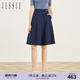 JESSIE【店長推薦】優(yōu)雅側插袋收腰顯瘦a字百褶半身裙女春夏款 藍色 L