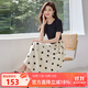 熙世界（sllsky）假兩件波點(diǎn)連衣裙2025秋季新款流行氣質(zhì)短袖圓領(lǐng)拼接裙子女裝 杏底黑色波點(diǎn) XL