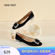 NINE WEST/玖熙單鞋舒適平底方頭淺口閃鉆一腳蹬懶人鞋NF407018SK黑色 39