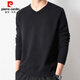 皮爾卡丹（pierre cardin）毛衣男V領(lǐng)秋冬季純色長(cháng)袖針織衫男士保暖內搭上衣男裝 黑色 XL