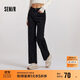 森馬（Semir）森柔牛仔|牛仔褲女抓毛寬松闊腿褲冬季女士做舊長(cháng)褲103724124001A