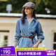 Olrain歐芮兒法式藍色牛仔襯衫女裝2025秋季新款翻領(lǐng)拼接花邊上衣 藍色 S
