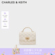 CHARLES&KEITH25秋季新品菱格鏈條手提斜挎包小方包包女包七夕禮物CK2-50701608 Cream奶白色 S