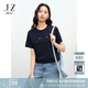 玖姿（JUZUI）簡(jiǎn)約刺繡字母圓領(lǐng)T恤女2025夏季新款JTFX83201 丈青 XL