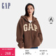 GAP女裝2025秋季洋氣貼布繡logo仿羊羔絨連帽衛衣加厚外套600757