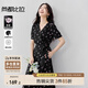 尚都比拉V領(lǐng)短袖印花連衣裙女夏季收腰顯瘦茶歇碎花裙優(yōu)雅通勤中長(cháng)裙