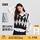 森馬（Semir）長(cháng)袖襯衫女冬季菱形格V領(lǐng)短背心易打理襯衣俏皮學(xué)院風(fēng)兩件套 藍紅色調00386 M