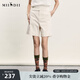 謎底短褲女士2024夏季新品簡約通勤高腰百搭棉彈直筒褲242MK0610 淺卡其 M