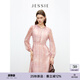 JESSIE【染韻】2025年秋季新款粉色段染連衣裙女釘珠長袖V領(lǐng)收腰 粉色 L