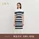 OVV2024秋冬新款女裝經(jīng)典橫條紋高領(lǐng)長(cháng)袖羊毛針織連衣裙 藏青條紋 M