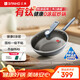 三禾微納無(wú)涂層不粘炒鍋可立蓋炒菜鍋無(wú)油煙含鈦鍋具32cm黛藍青配鋼鏟