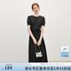 范思藍恩打條后腰鏤空連衣裙女2025夏新款小眾蕾絲拼接長裙2675 黑色 M