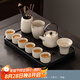 瓷牌茗茶具 汝瓷茶具泡茶器全套家用功夫茶具辦公室送人茶道瓷器整套 御煌提梁壺6杯10件+茶道胡桃茶盤