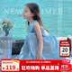圖圖小象女童連衣裙純棉公主裙親子海邊度假裙 藍色100%棉 120身高約120cm