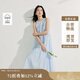 茵曼法式掛脖連衣裙春夏季女裝無袖蛋糕海邊度假風長裙子 淺水藍 M