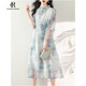 clotho Rennie品牌女裝雪紡連衣裙女2025夏季新款時(shí)尚休閑氣質(zhì)遮肚顯瘦中長款 青色 M (95-105斤)