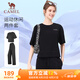 駱駝（CAMEL）休閑套裝女寬松顯瘦短袖長褲運動健身服 Y25BAWL6018 幻影黑 L