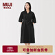 無(wú)印良品（MUJI）女式 易干平紋七分袖連衣裙女裝裙子25年秋季連身裙 BC2NSC5A 黑色 L （165/88A）