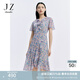 玖姿·安娜蔻輕熟OL風(fēng)印花收腰荷葉邊雪紡連衣裙女裝夏款 花粉綠 M