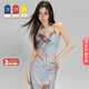 OMOM冬日時(shí)髦好物2025新款分體裙式泳衣鋼托長(cháng)裙海邊度假游泳裝 藍色M