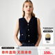 ELLE KIDS童裝 春季女童含羊毛立體學(xué)院風(fēng)V領(lǐng)紋理感針織簡約疊穿背心馬甲 藏青色 165 （M）