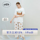 gelatopique25春夏新品女睡衣套裝小熊字母短袖長(cháng)褲PWCT251336 灰白色 均碼