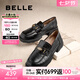 百麗（Belle）七夕禮物元寶樂福鞋女25秋新英倫粗跟小皮鞋單鞋D2S1DCA5預(yù)售 黑色-寬版 40 (250mm)