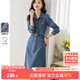 尚都比拉氣質(zhì)女神范牛仔連衣裙春秋顯瘦小個(gè)子中長(zhǎng)款長(zhǎng)袖裙子 牛仔藍(lán) L 
